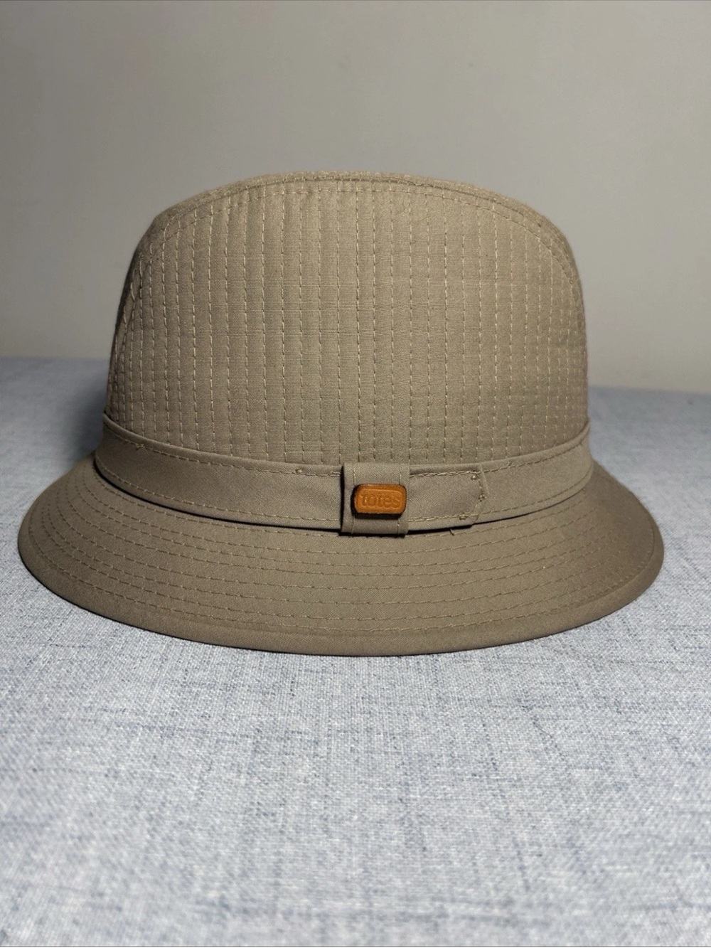 TOTES safari fadora Hat in Taupe with Leather Accent vintage AF